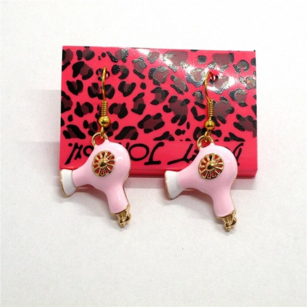Betsey Johnson Pink Enamel Hair Dryer Earrings